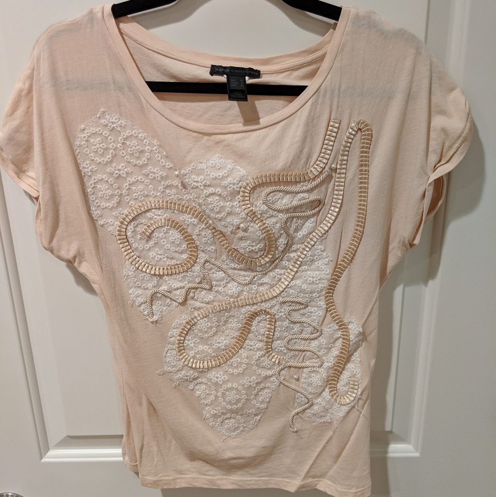 Mango embroidered tee with pearl and lace